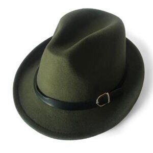 Women Men Classic Trilby Panama Leather Belt Buckle Wool Fedora Hat US - D Green